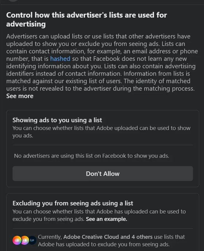 Businesses shared my (hashed) email with Facebook)